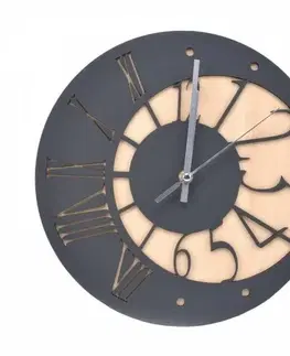 Hodiny Kinekus Nástenné hodiny dizajn KLASIC, priemer 30cm, breza/antracit
