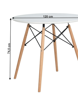 Jedálenské stoly KONDELA Demin okrúhly jedálenský stôl biela matná / buk