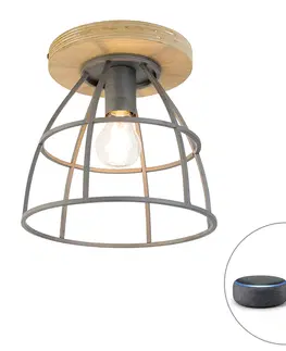 Stropne svietidla Inteligentné stropné svietidlo tmavošedá s drevom vrátane WiFi E27 - Arthur