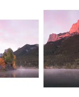 Obrazy prírody a krajiny 5-dielny obraz západ slnka nad Dolomitmi