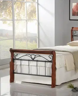 Postele HALMAR Veronica 90 kovová jednolôžková posteľ s roštom čerešňa antická / čierna
