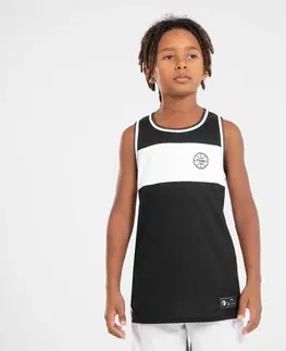 dresy Detské obojstranné basketbalové tielko T500R čierno-biele