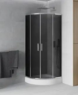 Vane MEXEN/S - Rio štvrťkruhový sprchovací kút 90 x 90, grafit, chróm + vanička Rio 863-090-090-01-40-4710