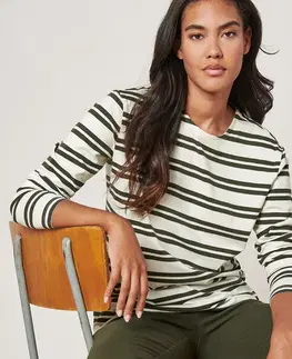 Shirts & Tops Tričko s dlhým rukávom, prúžky v kombinácii olivovozelenej a krémovej