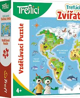 Hračky puzzle TREFL - Vzdelávacie puzzle 48 dielikov - Treflíci spoznávajú zvieratá sveta CZ / Trefl