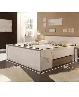 Spálňové zostavy Spálňový komplet (posteľ, 2 nočné stolíky, skriňa), pínia biela/dub sonoma truflový, LUMERA
