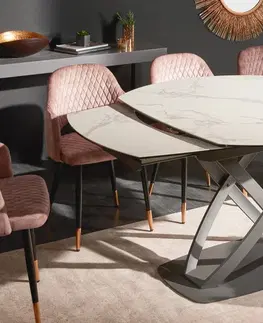 Jedálenské stoly Rozkladací jedálenský stôl FANTASOS Dekorhome Bielo-sivý mramor