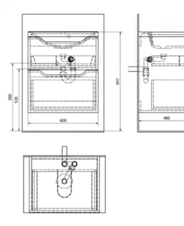 Kúpeľňový nábytok SAPHO - WAVE umývadlová skrinka 60x65x47,8cm, biela/dub strieborný WA060-3011