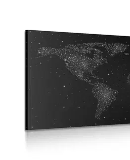 Obrazy mapy Obraz mapa sveta s nočnou oblohou v čiernobielom prevedení