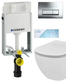 Záchody GEBERIT KOMBIFIXBasic vr. chrómového tlačidla DELTA 51 + WC Ideal Standard Tesi so sedadlom SoftClose, AquaBlade 110.100.00.1 51CR TE1