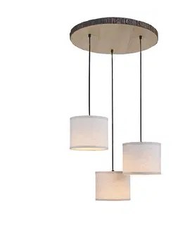 Zavesne lampy Vidiecke závesné svietidlo drevené s bielym tienidlom okrúhle 3-svetlé - Oriana