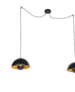 Zavesne lampy Priemyselné závesné žiarovky čierne so zlatým 2-svetlom - Magna Eglip