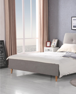 Postele HALMAR Doris 160 čalúnená manželská posteľ s roštom sivá / jelša