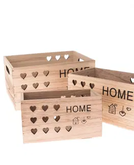 Úložné boxy Sada drevených debničiek Home, 3 ks, prírodná