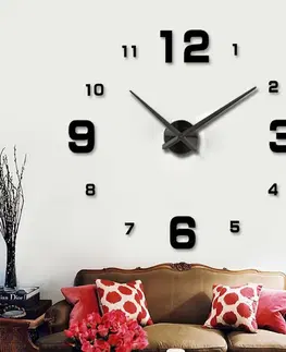 Hodiny 3D Nalepovacie hodiny Clock BIG 3-12 L, čierne 80-130cm