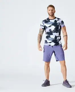 nohavice Pánske priedušné fitness šortky s vreckami na zips – fialová
