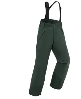 nohavice Detské lyžiarske nohavice 500 PNF s trakmi nepremokavé zelené