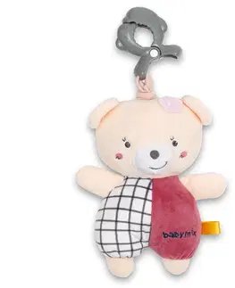 Plyšové hračky BABY MIX - Detská plyšová hračka s hracím strojčekom a klipom Medvedík červený