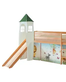 Vyvýšené detské postele Posteľ S Priestorom Na Hru Kasper Záves Zelený