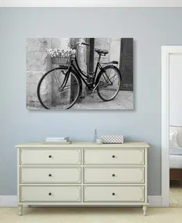 Čiernobiele obrazy Obraz rustikálny bicykel v čiernobielom prevedení