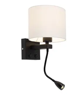 Nastenne lampy Moderné nástenné svietidlo čierne s bielym tienidlom - Brescia