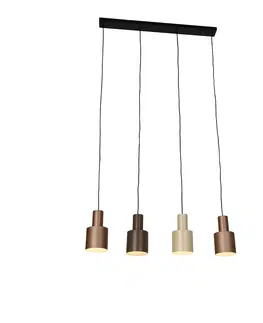 Zavesne lampy Závesné svietidlo bronzové s tmavohnedou a béžovou 4-svetlo - Ans