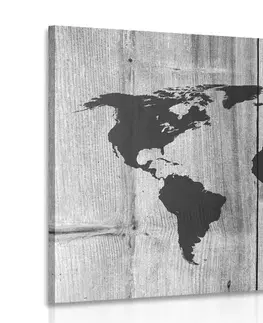 Obrazy mapy Obraz čiernobiela mapa na drevenom pozadí