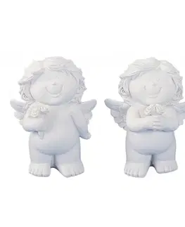 Sošky, figurky-anjeli Anjel biely s ružou 9,5cm rôzne druhy