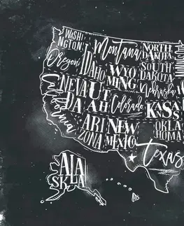 Samolepiace tapety Samolepiaca tapeta náučná mapa USA s jednotlivými štátmi