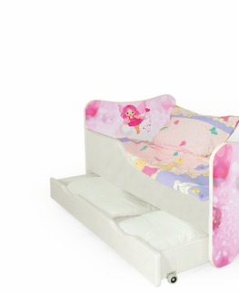 Postele HALMAR Happy Fairy detská posteľ s roštom a matracom biela / kombinácia farieb