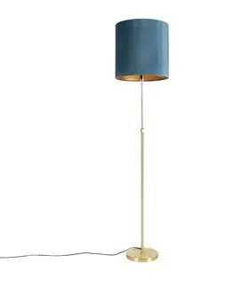 Stojace lampy Podlahová lampa zlatá / mosadz s velúrovým odtieňom modrej 40/40 cm - Parte