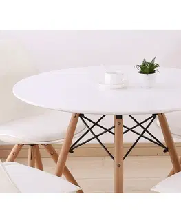 Jedálenské stoly Jedálenský stôl,  biela/buk, priemer 80 cm, GAMIN NEW 80