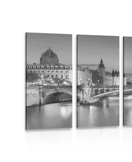 Obrazy mestá 5-dielny obraz oslňujúca panoráma Paríža v čiernobielom prevedení