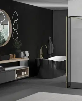 Sprchové dvere MEXEN/S - Kioto Sprchová zástena WALK-IN voľne stojaca 120 x 30 x 30 cm, čierny vzor, zlatá 800-120-030-222-50-70-030