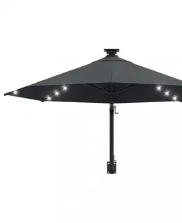 Slnečníky Nástenný slnečník s LED svetlami Ø 300 cm látka/kov Dekorhome Čierna