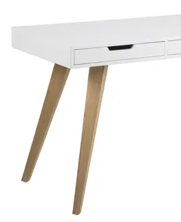 Písacie stoly Dkton Dizajnový písací stôl Natalya 141cm, biely