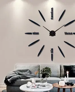 NALEPOVACIE HODINY, RUČIČKY 3D Nalepovacie hodiny DIY Clock BIG Twelve XL004bk, čierne 130cm