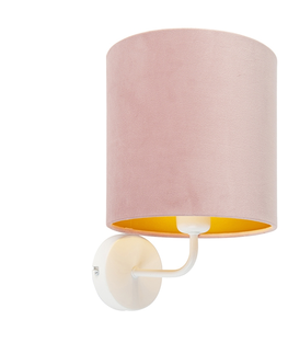 Nastenne lampy Vintage nástenné svietidlo biele s ružovým zamatovým odtieňom - matné