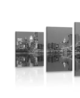 Čiernobiele obrazy 5-dielny obraz odraz Manhattanu vo vode v čiernobielom prevedení