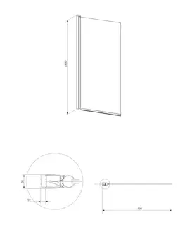 Sprchové dvere OMNIRES - KINGSTON Jednokrídlová vaňová zástena, 70 cm chróm / transparent /CRTR/ XHE85CRTR