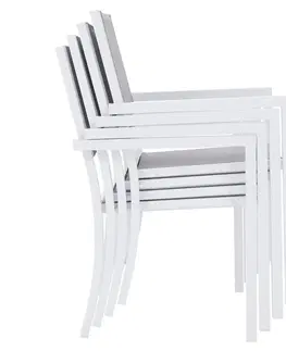 Záhradné stoličky a kreslá Záhradná stohovateľná stolička, biela oceľ/svetlosivá, DORIO