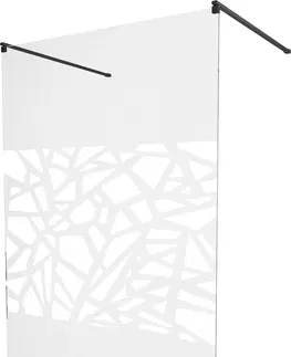 Sprchové dvere MEXEN/S - KIOTO samostatne stojaca sprchová zástena 100 x 200, transparent/biela vzor 8 mm, čierna 800-100-002-70-85