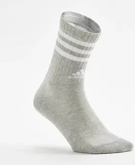 bedminton Športové ponožky vysoké pruhované 3 páry sivé, biele, čierne