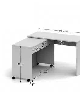 Písacie stoly Rozkladací PC stôl so šuplíkmi, biela, VERSAL NEW