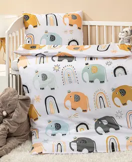 Obliečky 4home Detské bavlnené obliečky do postieľky Little elephant, 100 x 135 cm, 40 x 60 cm