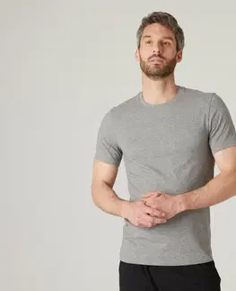 fitnes Pánske tričko 500 na cvičenie sivé