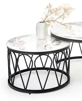 Konferenčné stolíky HALMAR Formosa okrúhly konferenčný stolík (2 ks) biely mramor / čierna
