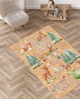 Korkové koberce Veľký detský koberec z korku so srnkami a detskými hrami