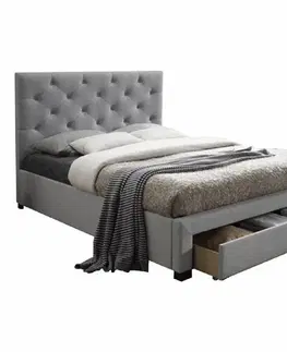 Postele Moderná posteľ s úložným priestorom, sivá látka, 160x200, SANTOLA