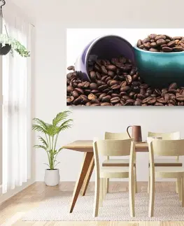 Obrazy jedlá a nápoje Obraz šálky s kávovými zrnkami